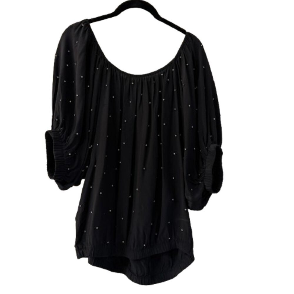Rhinestone Detail 100% Silk Off Shoulder Top Black Size Medium
